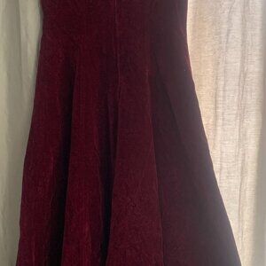 Cotton Velvet burgundy Empire line fit and flare evening dress